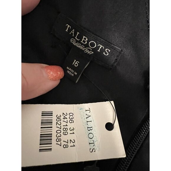 Talbots Black Stretch Cotton Dress 16 Sleeveless V Neck Tie Washable NWT - Picture 8 of 10
